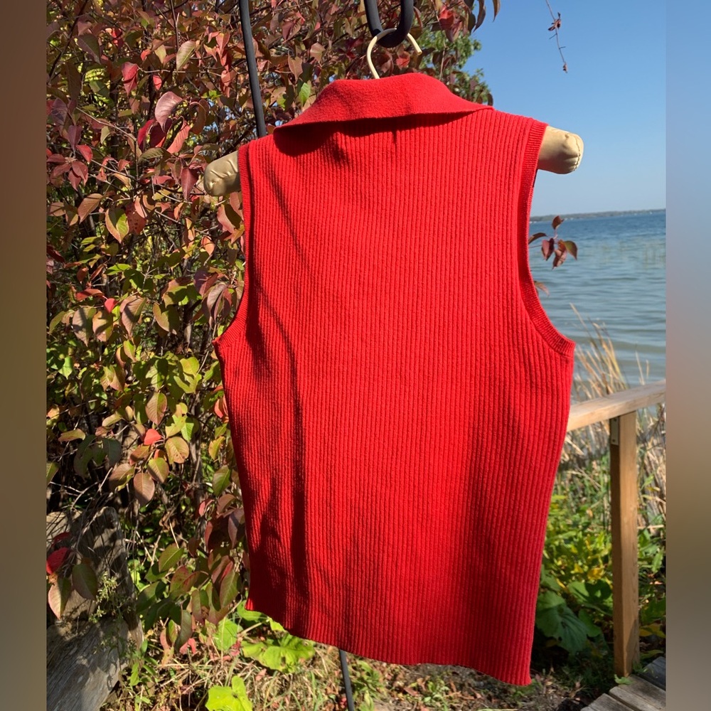 Red Ribbed Knit Crop Top - Picture 3 of 6